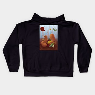 Squirrels playing in leaves Kids Hoodie